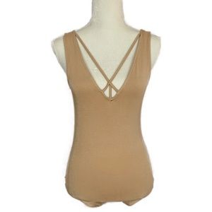 Material Girl Nude Sleeveless Bodysuit Medium